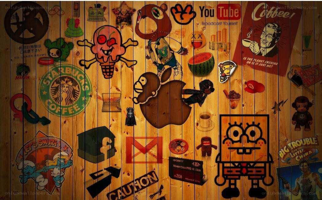 digital collage on wood wall
