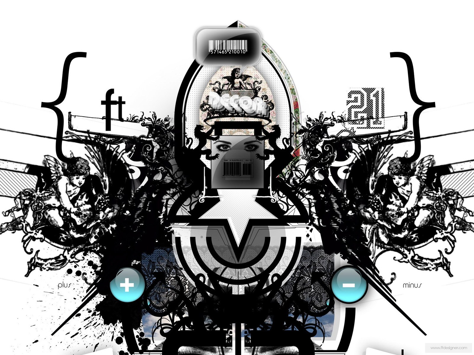 digital collage with barcode and cherubs