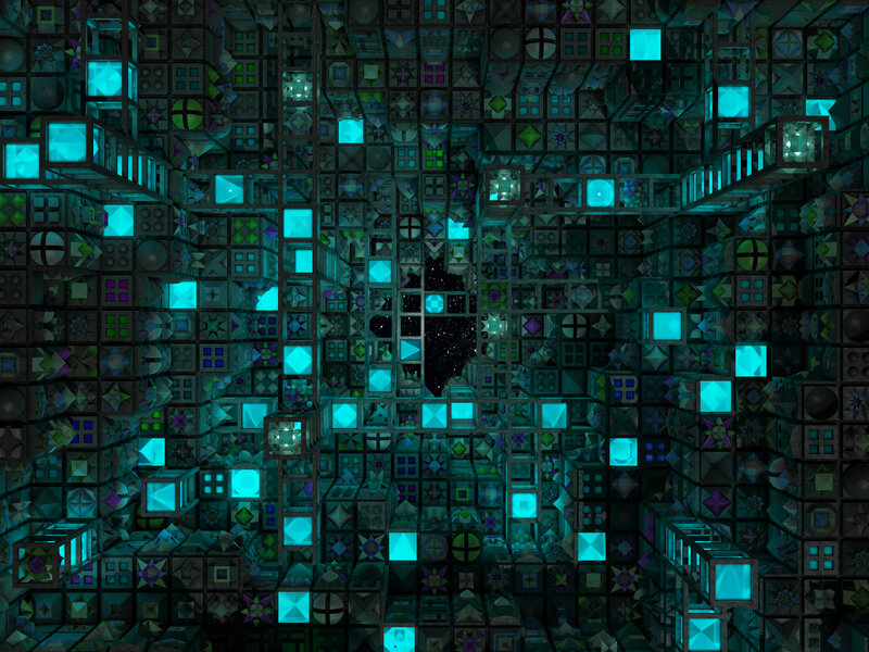 digital cube maze with glowing lights