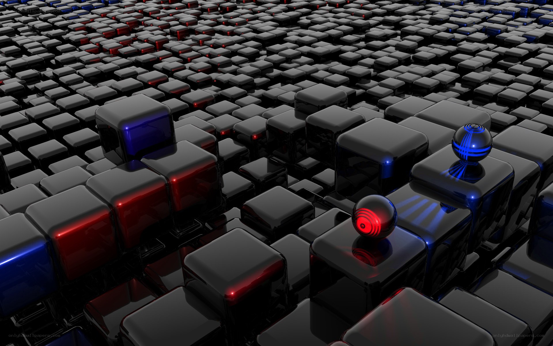 digital cubes with glowing spheres