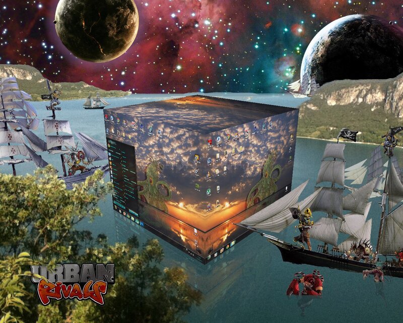 Digital desktop in a fantasy seascape