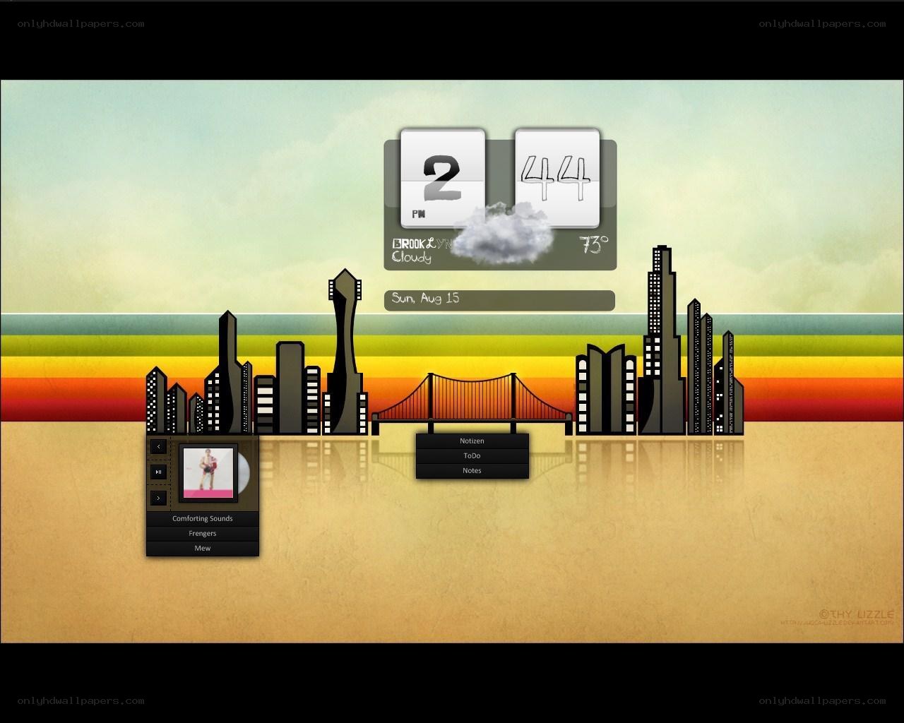 digital desktop with cityscape