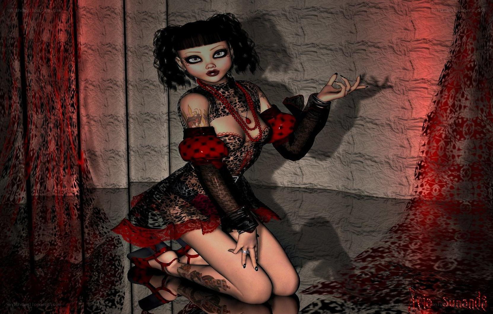 digital doll in red and black