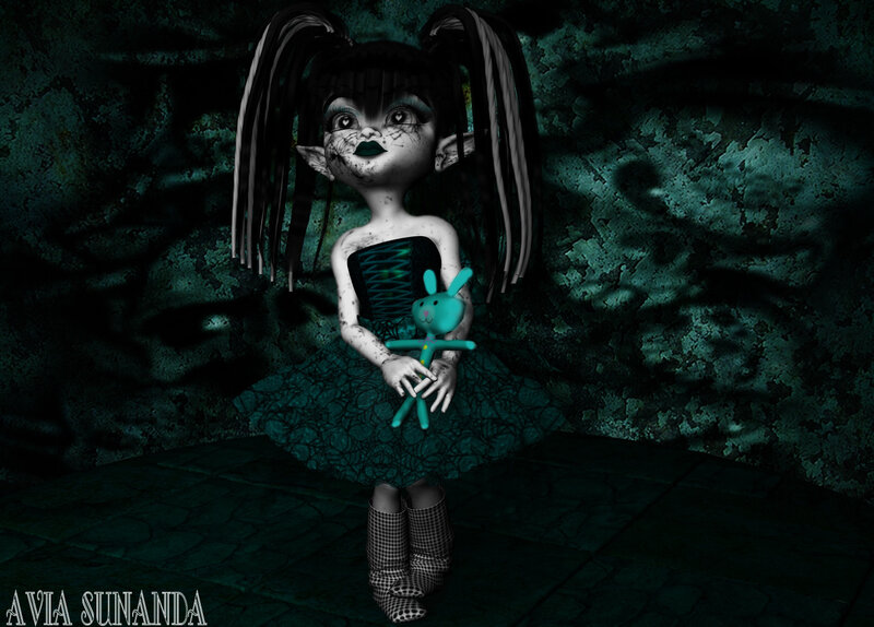 digital doll with toy rabbit
