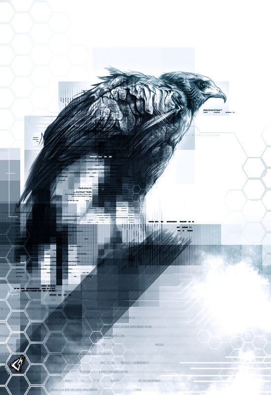 Digital eagle with circuitry overlay