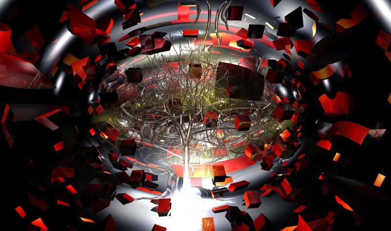 digital explosion with central tree
