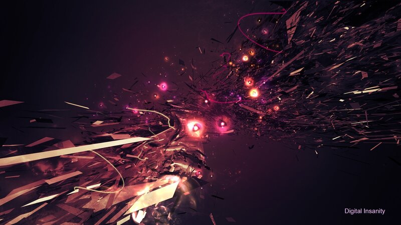 Digital explosion with glowing particles