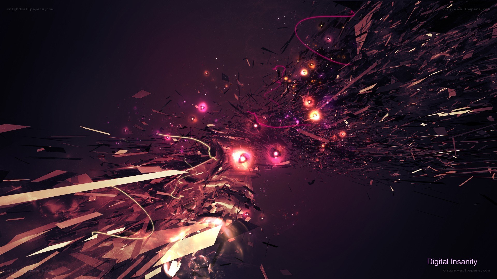 Digital explosion with glowing particles
