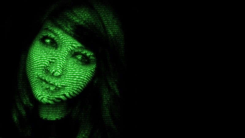 digital face in binary code
