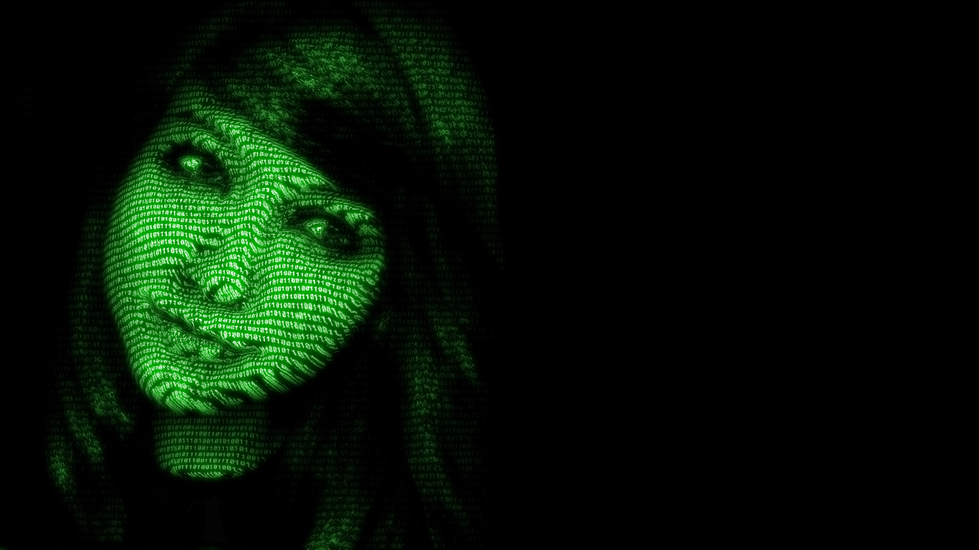 digital face in binary code