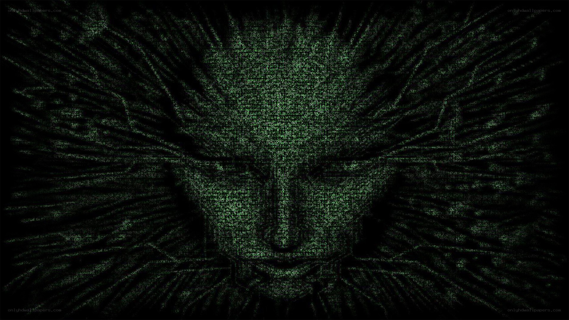 digital face in green code
