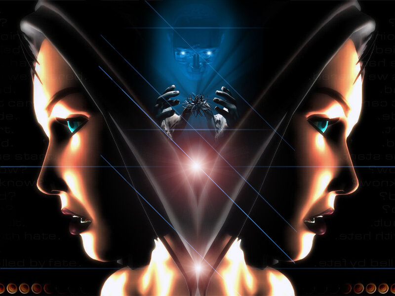 digital face with glowing eyes