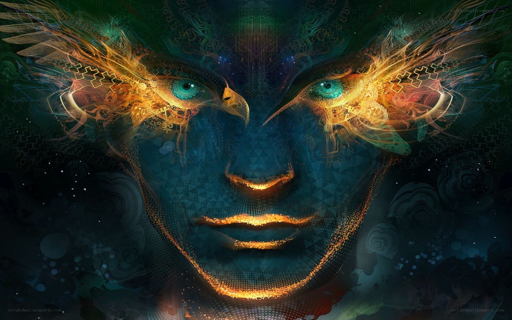 digital face with glowing eyes