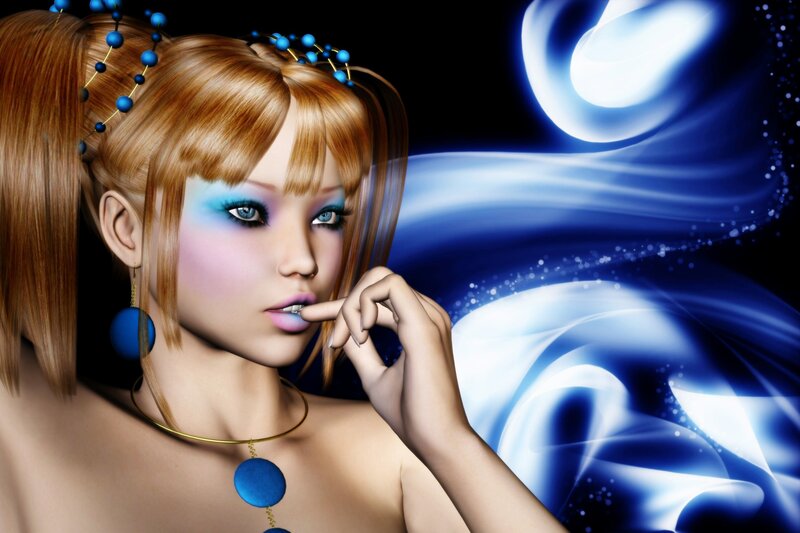 digital fantasy woman with blue makeup