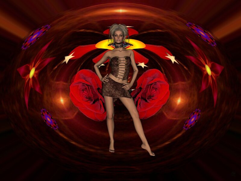 digital fantasy woman with roses