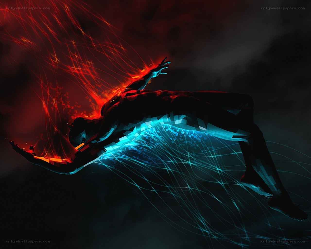 digital figure with energy streams