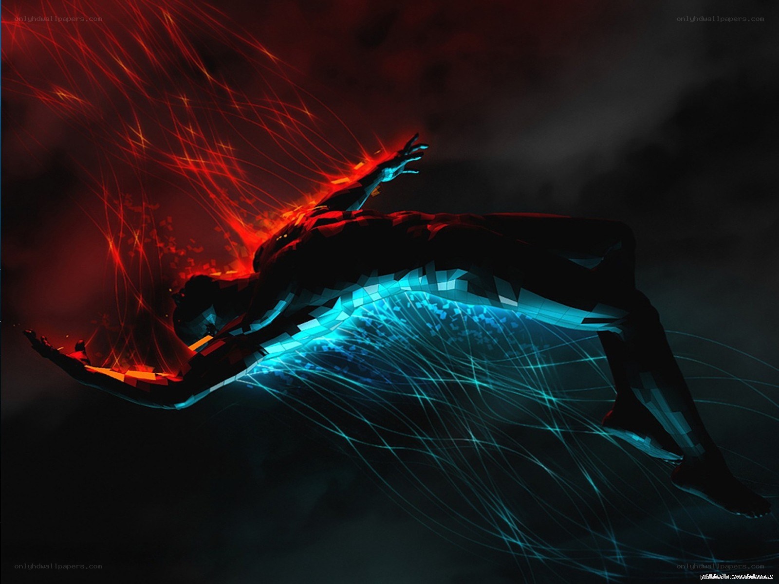 digital figure with energy streams