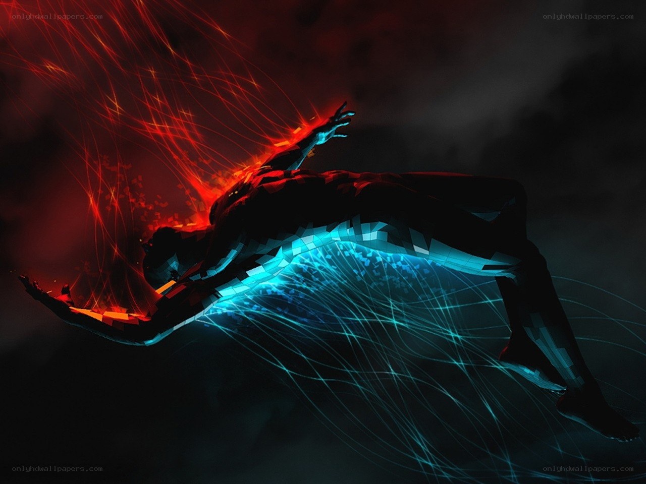 digital figure with energy streams