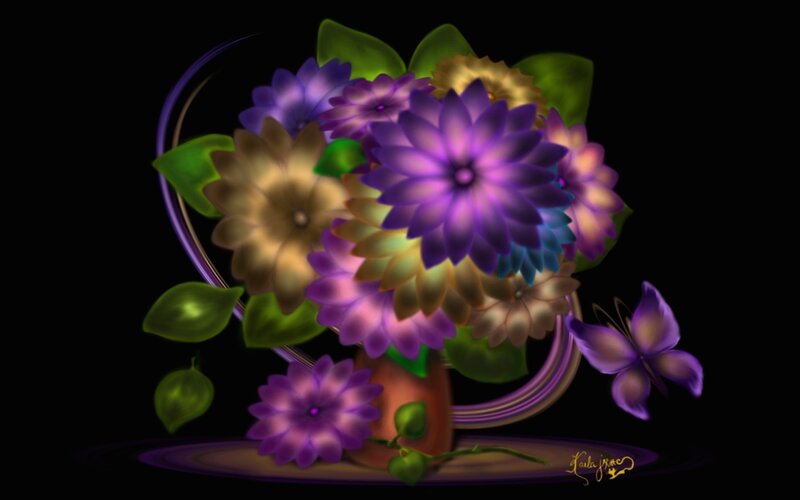 Digital floral bouquet with butterfly