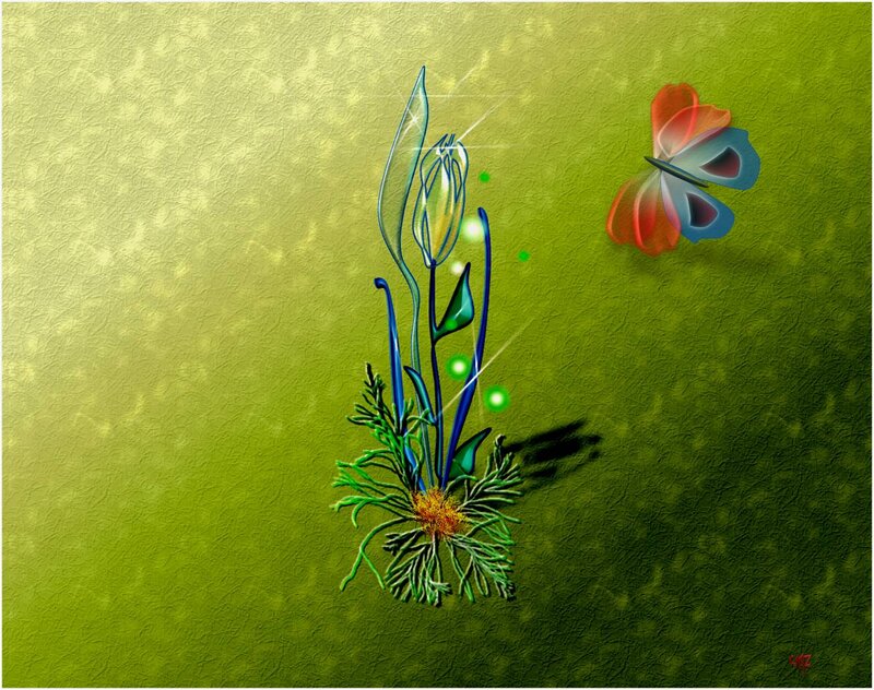 Digital Flower and Butterfly