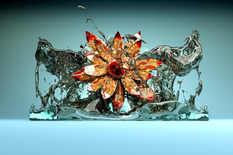 Digital flower in water splash