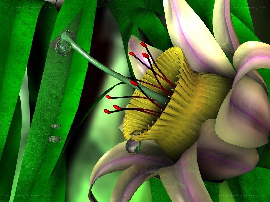 digital flower with dew drops