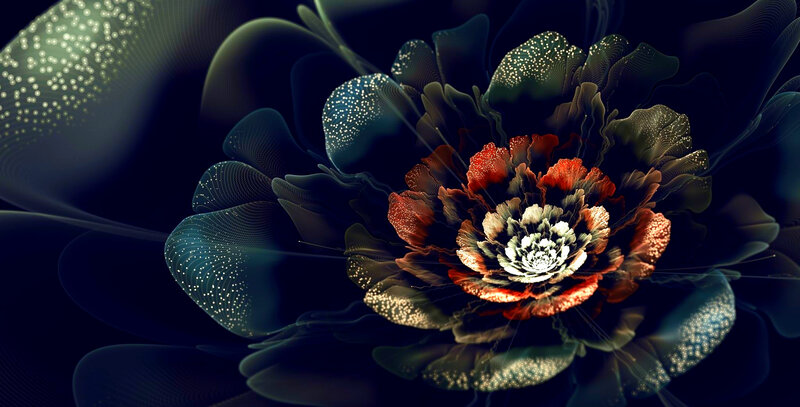 Digital Flower with Glowing Petals — Black