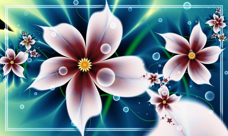 Digital Flowers with Glowing Center