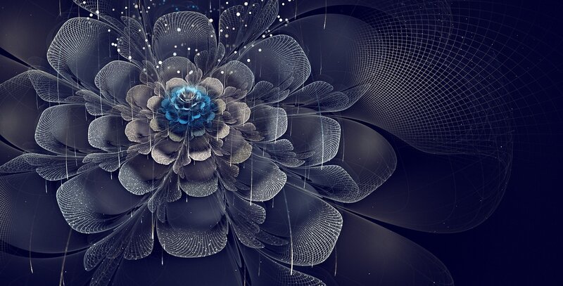 Digital Fractal Flower — Blue