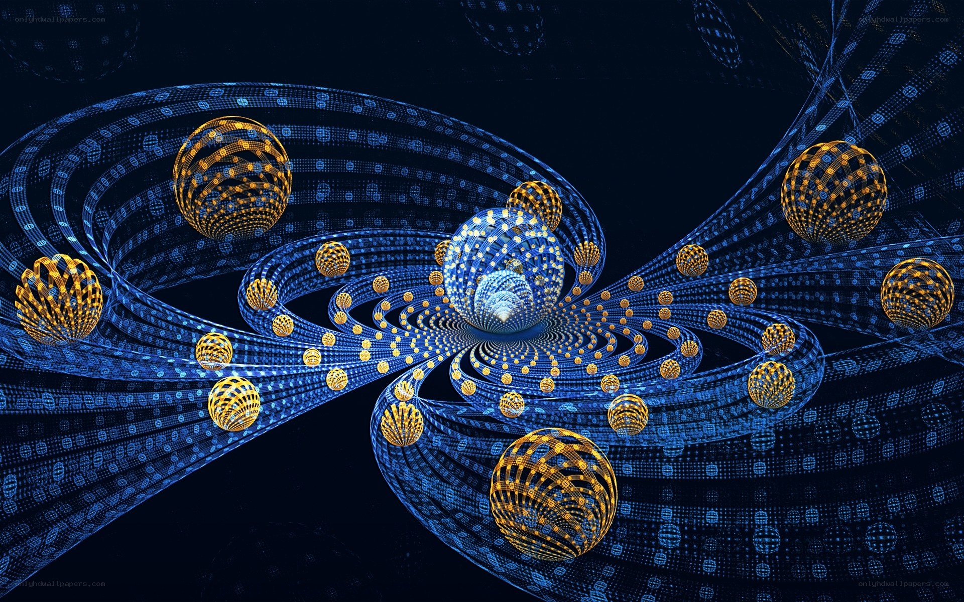 Digital fractal space with glowing orbs