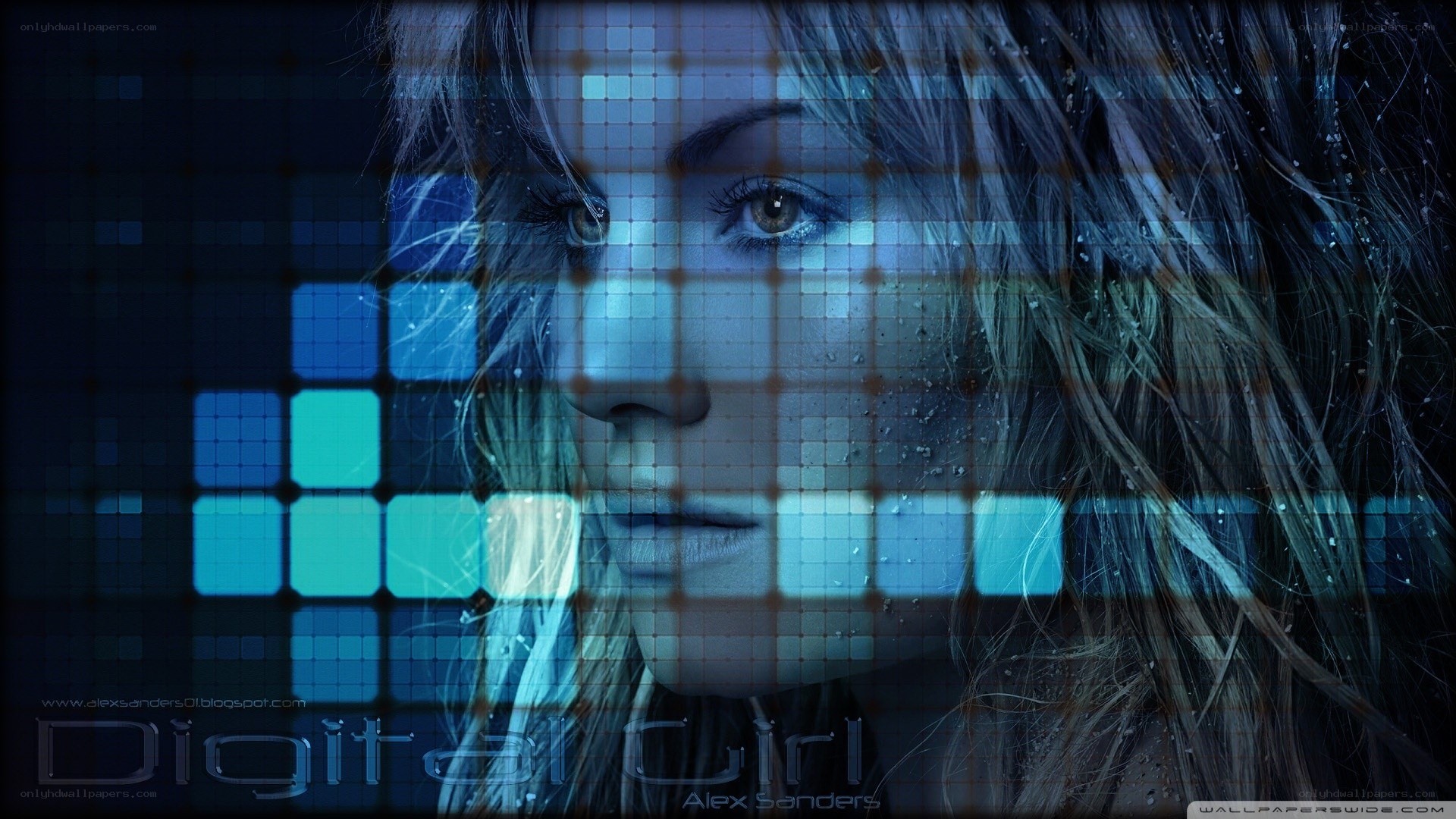 Digital girl with pixel grid