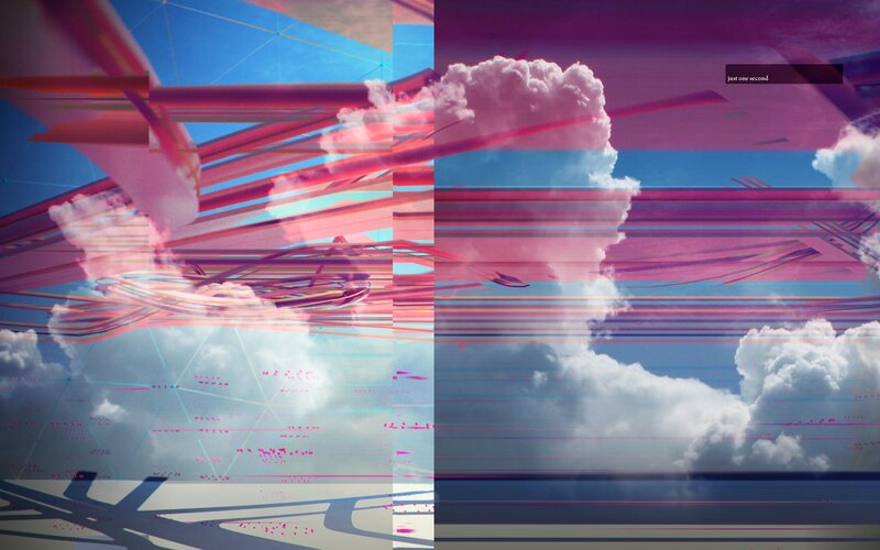 digital glitch art with clouds