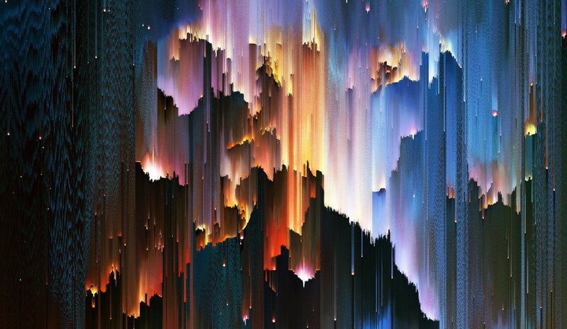 Digital Glitch Landscape — Blue