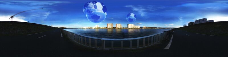 Digital globe over cityscape