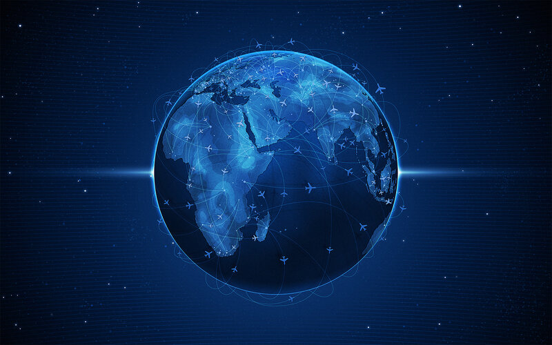 Digital Globe with Flight Paths — Blue