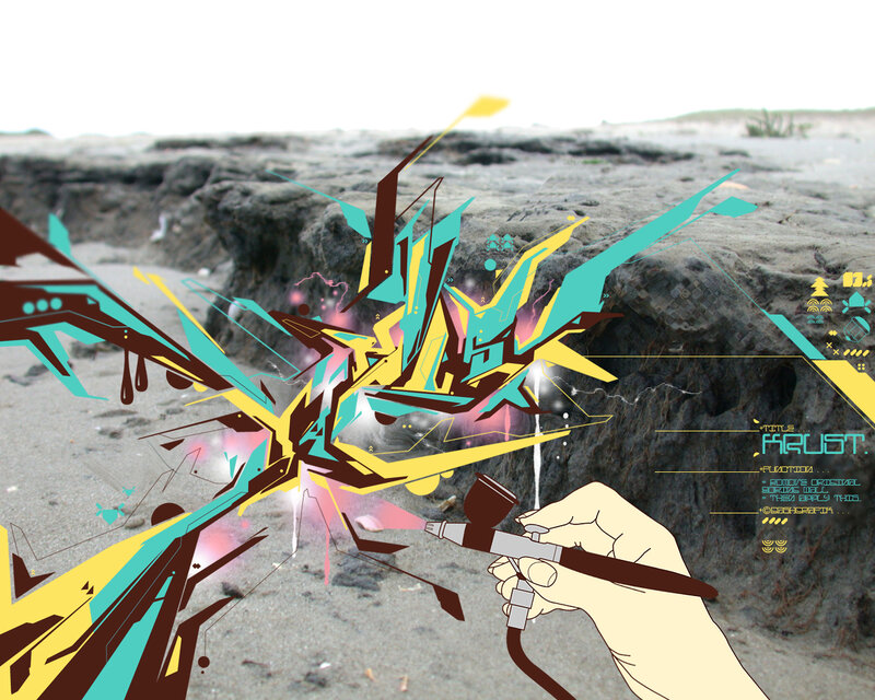 digital graffiti on beach