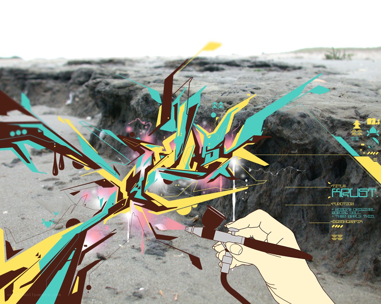 digital graffiti on beach