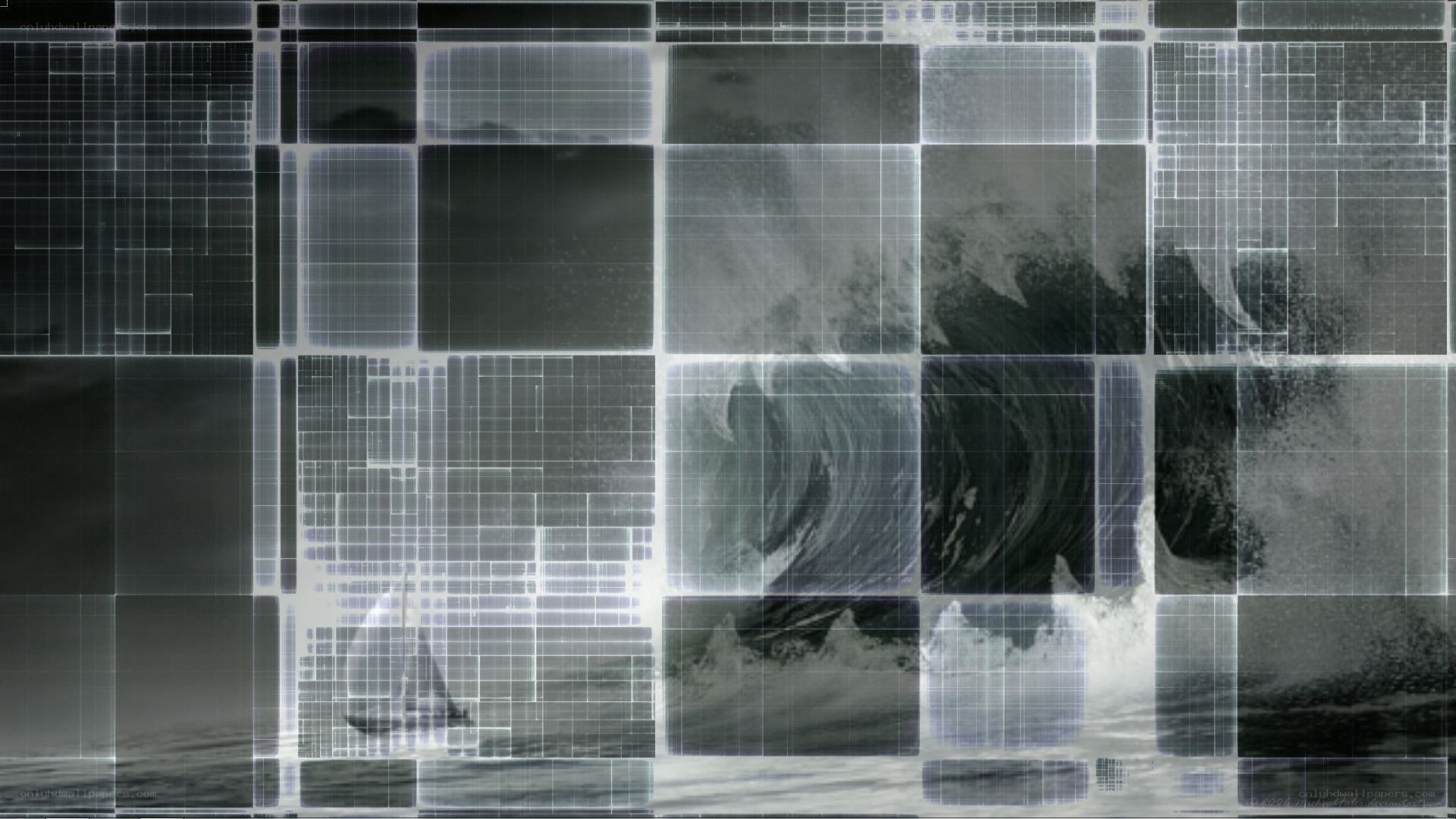 digital grid over ocean waves