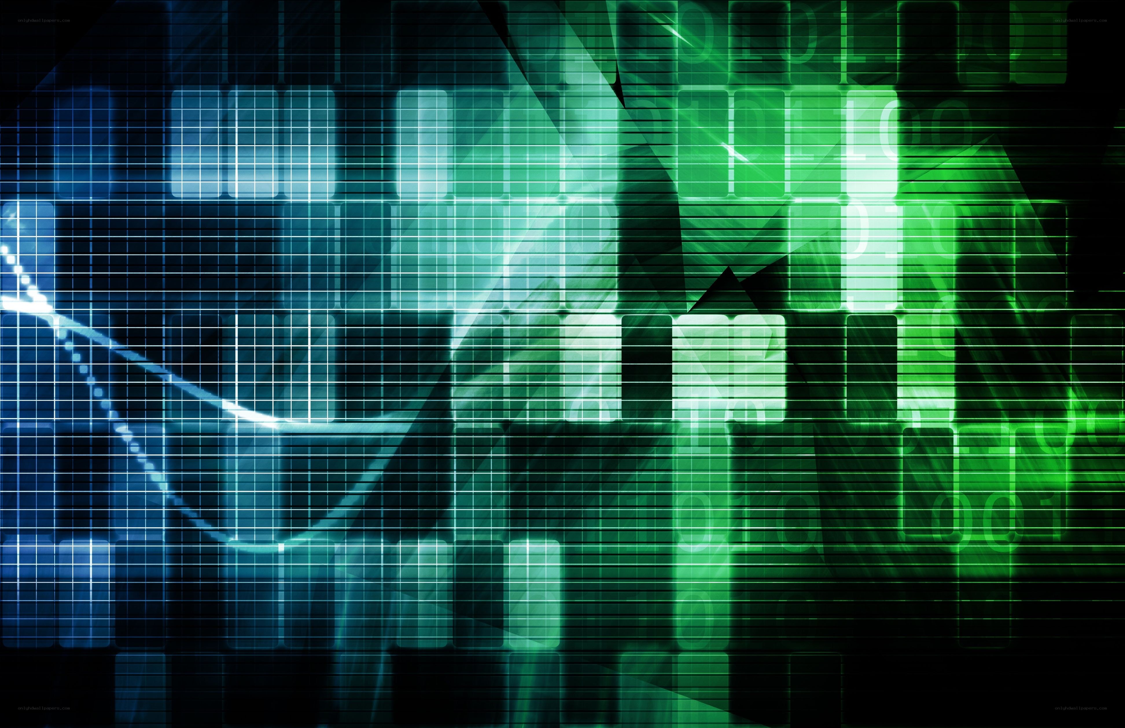 digital grid with blue and green lights