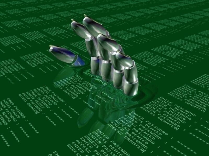digital hand on code background