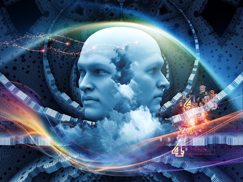 Digital Head with Clouds