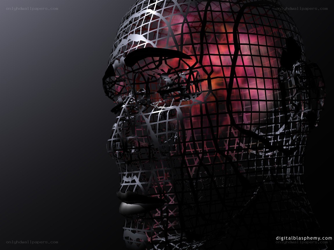 digital head with glowing brain