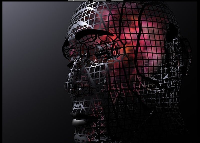 digital head with glowing brain