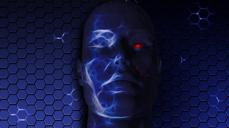 Digital Head with Glowing Circuits
