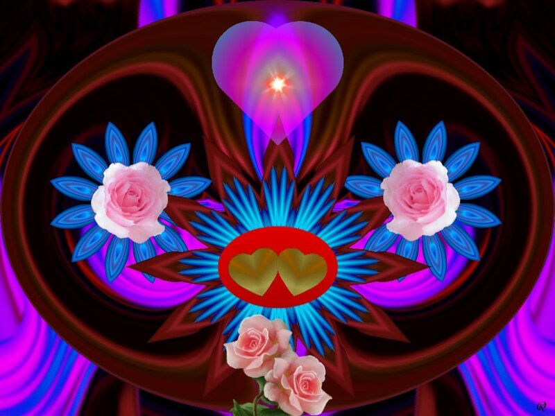 Digital Heart and Roses — Purple