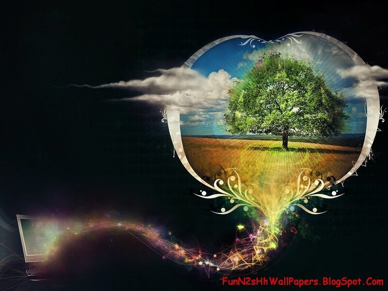 digital heart with tree landscape