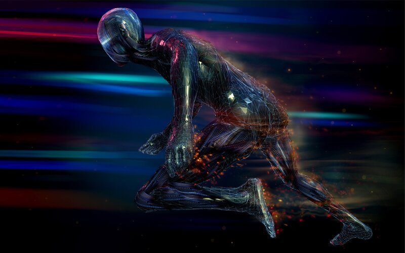 Digital Humanoid Figure — Black, Dramatic, Night