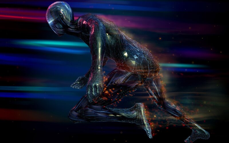 Digital Humanoid Figure — Blue, Dynamic, 3d Render