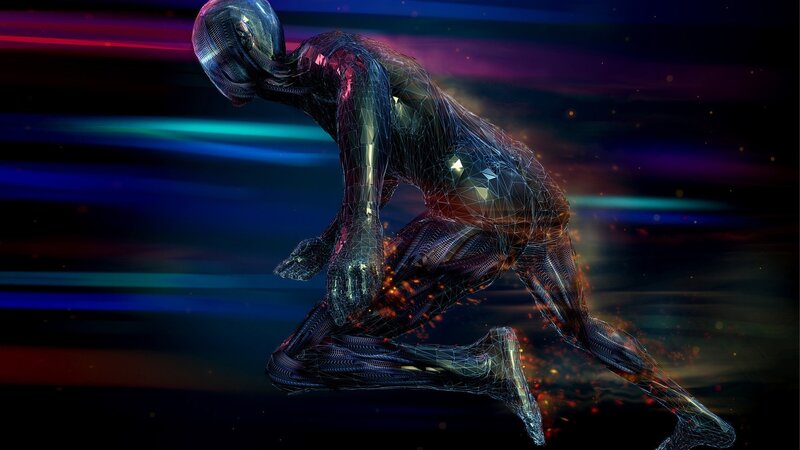 Digital Humanoid Figure — Blue, Dynamic