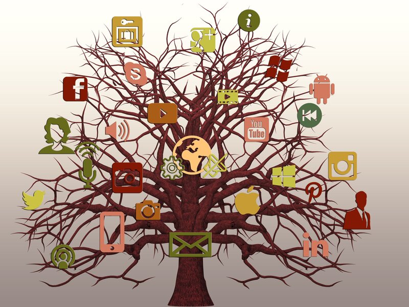 digital icons on tree